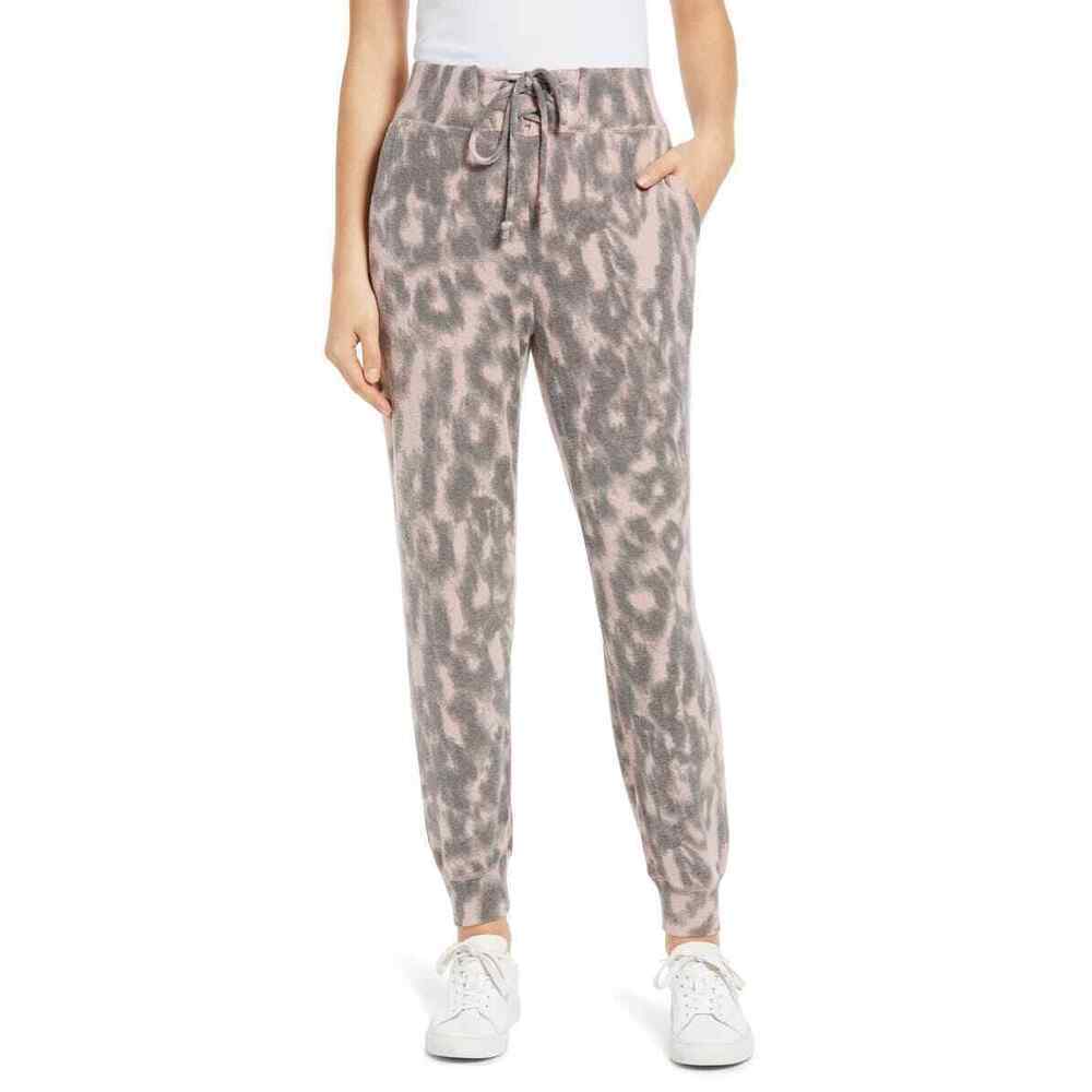 Blank NYC women's Leopard Print Joggers In Soft N'Easy Fuzzy Pink/Grey Size XS